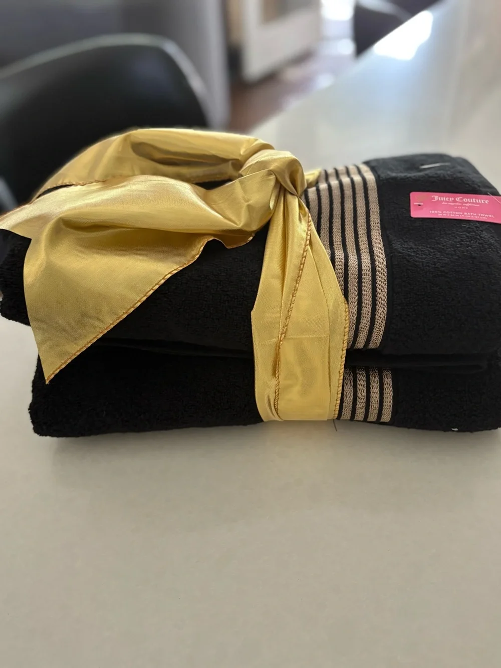 Juicy Couture Two Black Bath Towels with Gold Trim